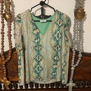 Adrienne Green and Cream Patterned Blouse